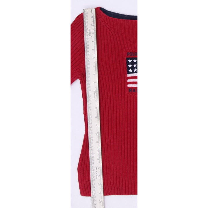 Vintage Ladies Polo Jeans Company Ralph Lauren American Flag Red Cotton Knit Sweater M