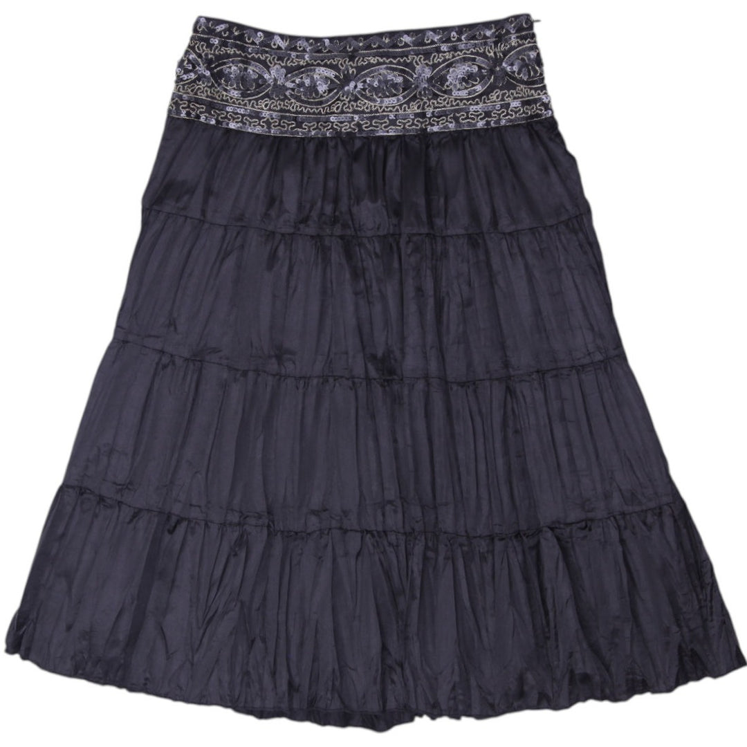 Y2K Ladies Nevada Sequin Waistband Crinkle Tiered Midi Skirt Size S