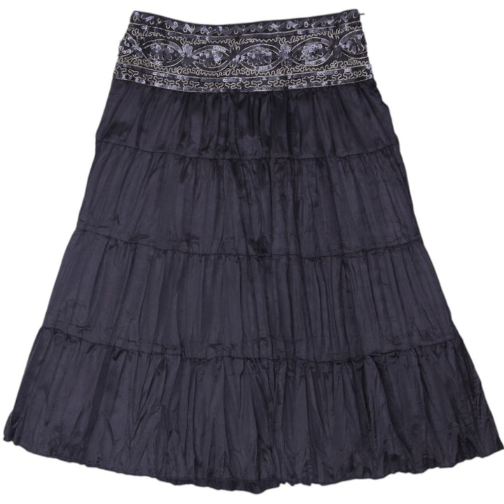 Y2K Ladies Nevada Sequin Waistband Crinkle Tiered Midi Skirt Size S