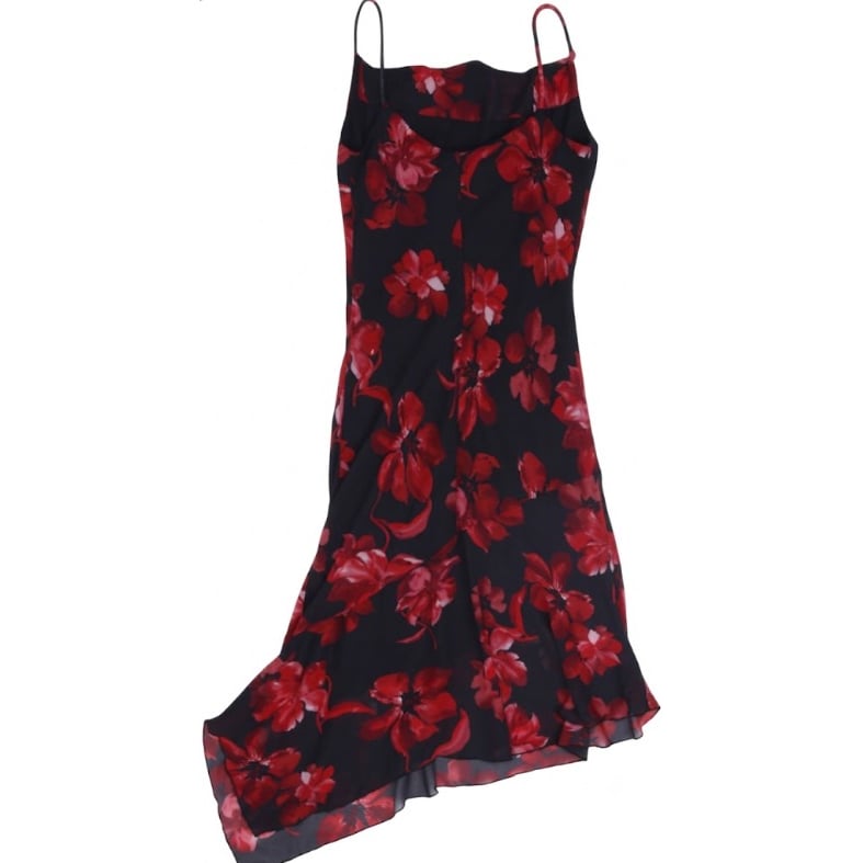 Y2K Ladies Jessica Asymmetrical Hem Floral Mesh Cami Dress Size M