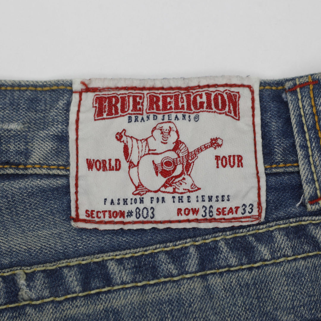 Y2K Mens True Religion Joey Flap Pocket Blue Denim Jeans Size 36x33
