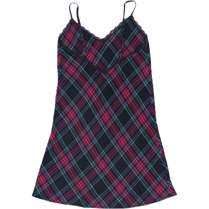Y2K Ladies Victoria's Secret Tartan Plaid Metallic Lace-Trim Slip Dress Size S