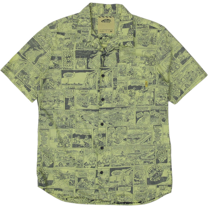 Mens Vans Mellow Cat Graphic Shirt Green Comic Print Short Sleeve