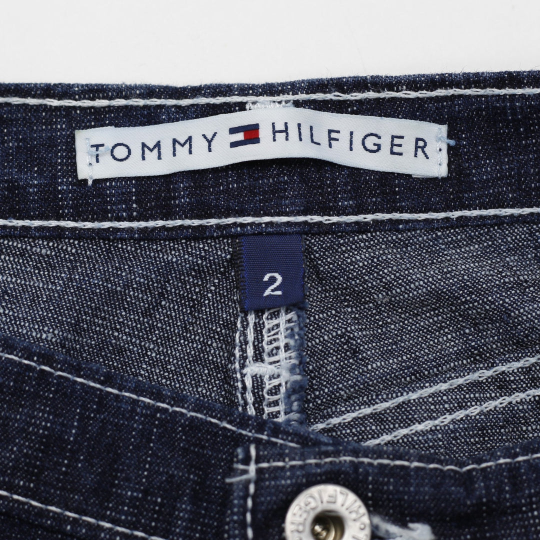 Y2K Ladies Tommy Hilfiger Denim Skirt Button Fly Indigo Contrast Stitch