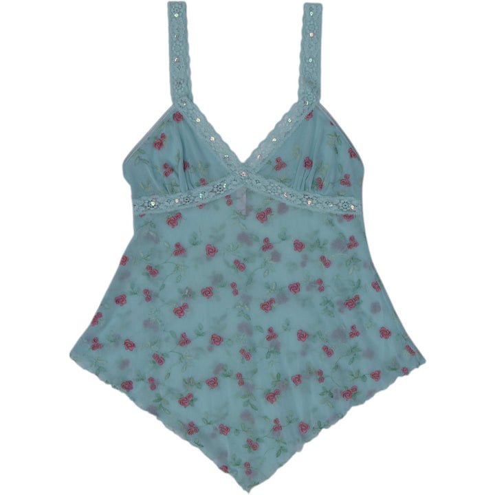Y2K Ladies Victoria's Secret Floral Mesh Handkerchief Hem Cami Top Size S