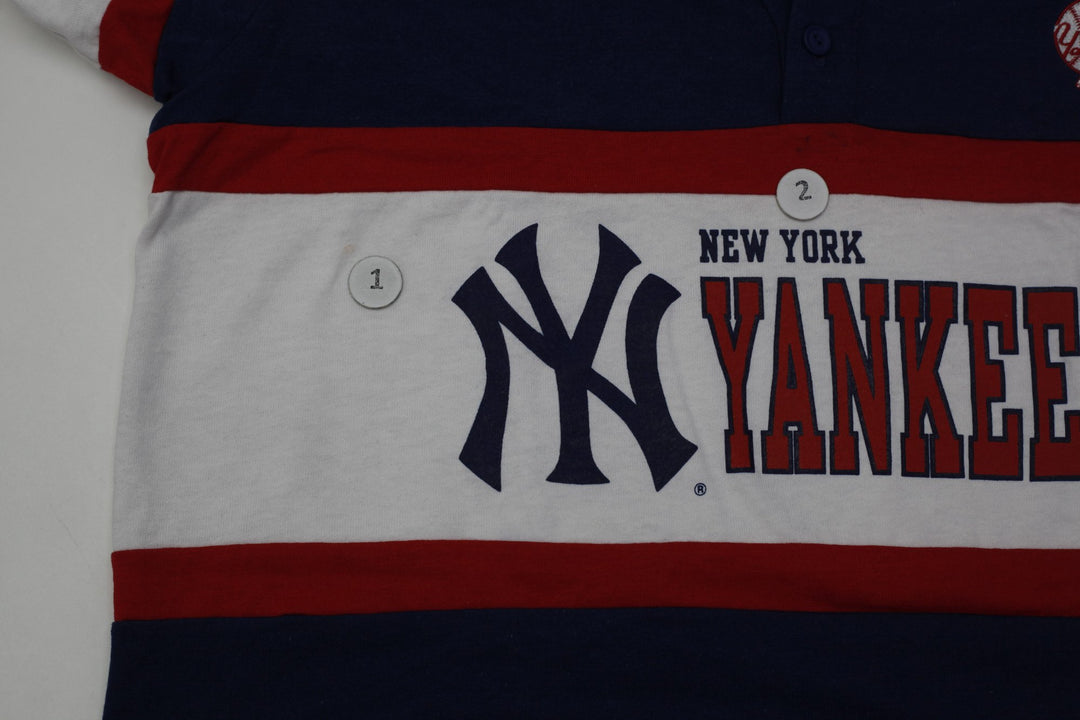 Vintage New York Yankees Nutmeg Mills Block Cut 1/4 Button Rugby T-Shirt