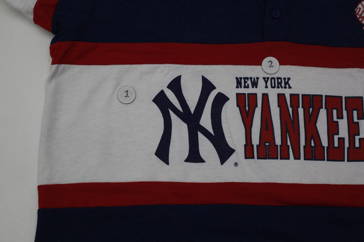 Vintage New York Yankees Nutmeg Mills Block Cut 1/4 Button Rugby T-Shirt
