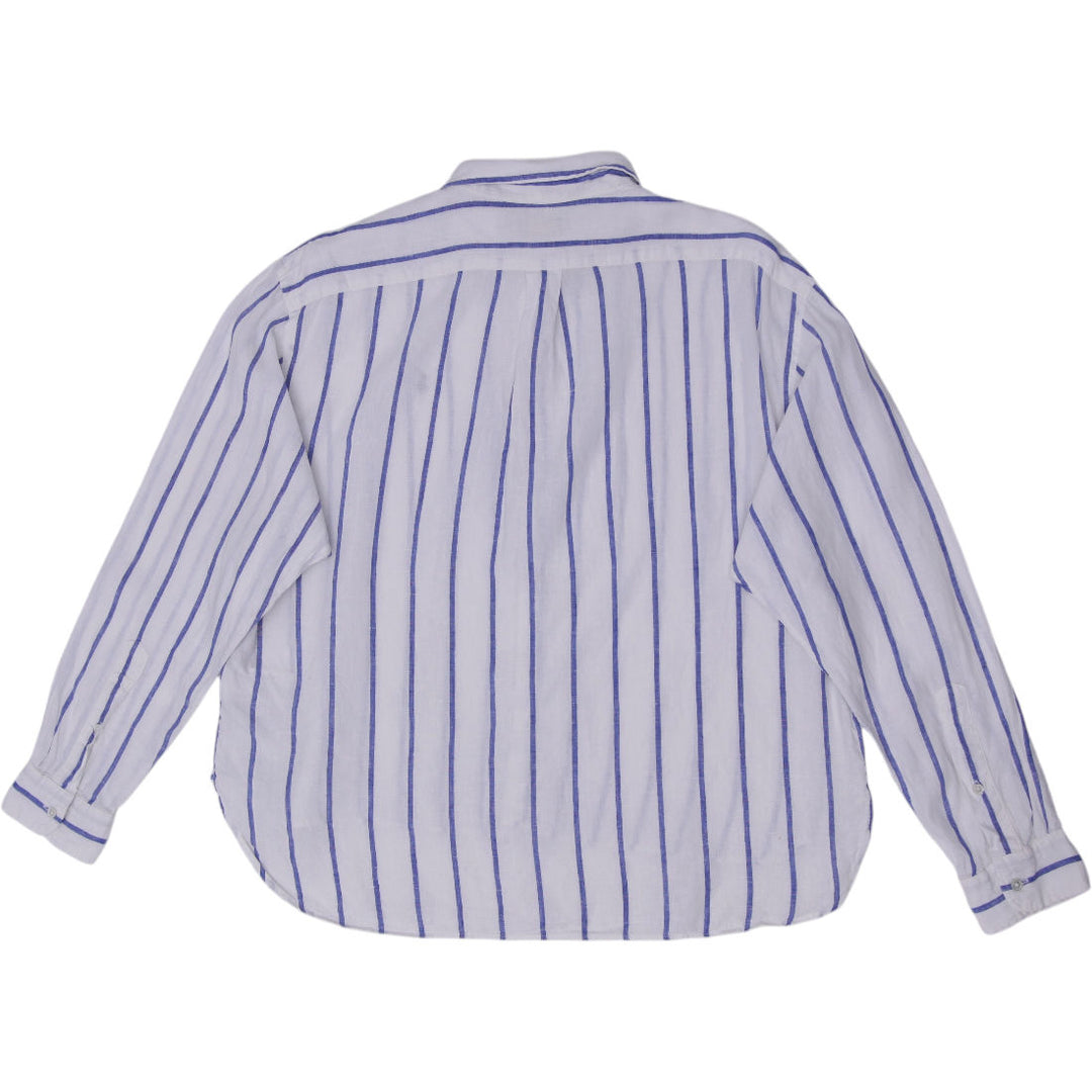 Ladies Polo Ralph Lauren 100% Linen Stripe Long Sleeve Button Down Shirt Size L