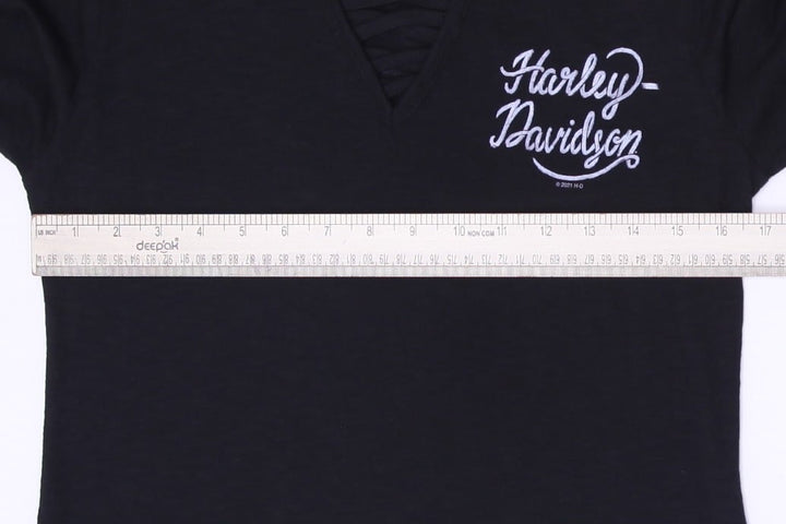 Ladies Harley Davidson Long Sleeve Top Black Graphic Tee