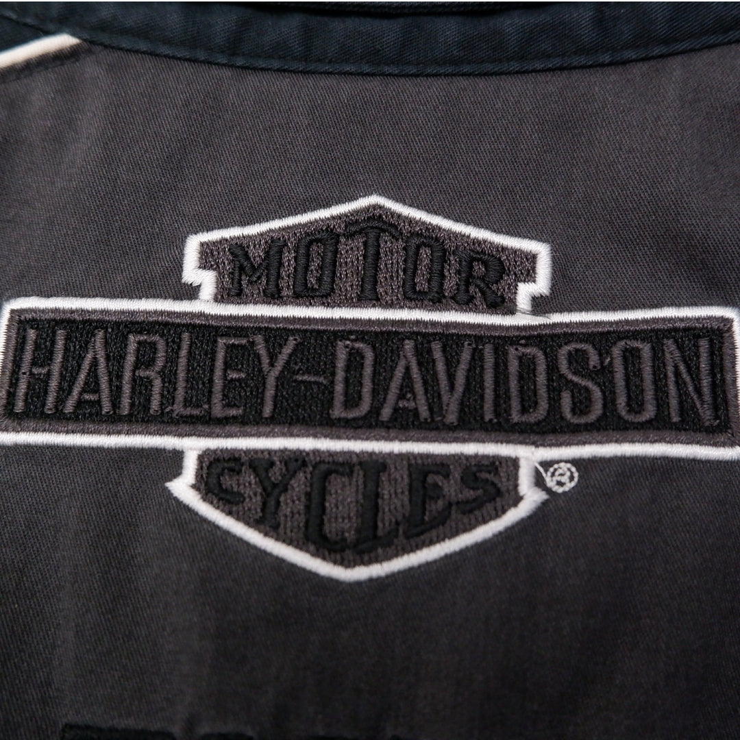 Mens Harley Davidson Black Short Sleeve Button Down Embroidered Collar Shirt