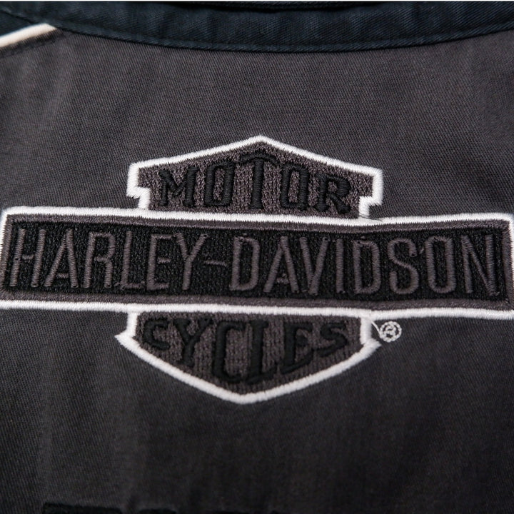 Mens Harley Davidson Black Short Sleeve Button Down Embroidered Collar Shirt