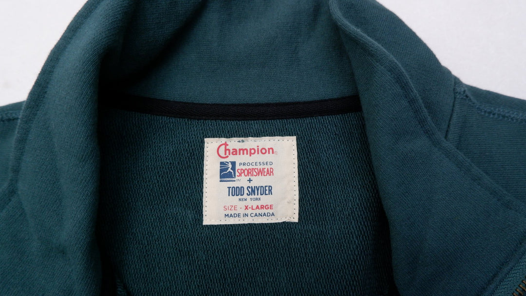 Vintage Mens Champion Todd Snyder Sweatshirt Teal 1/4 Zip Pocketed