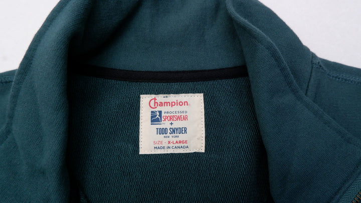 Vintage Mens Champion Todd Snyder Sweatshirt Teal 1/4 Zip Pocketed