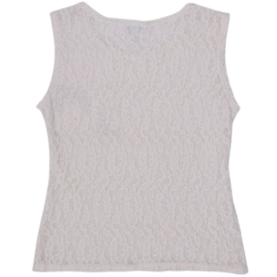 Y2K Ladies Jonden Off White Floral Lace Sleeveless Tank Top Made in USA Size M
