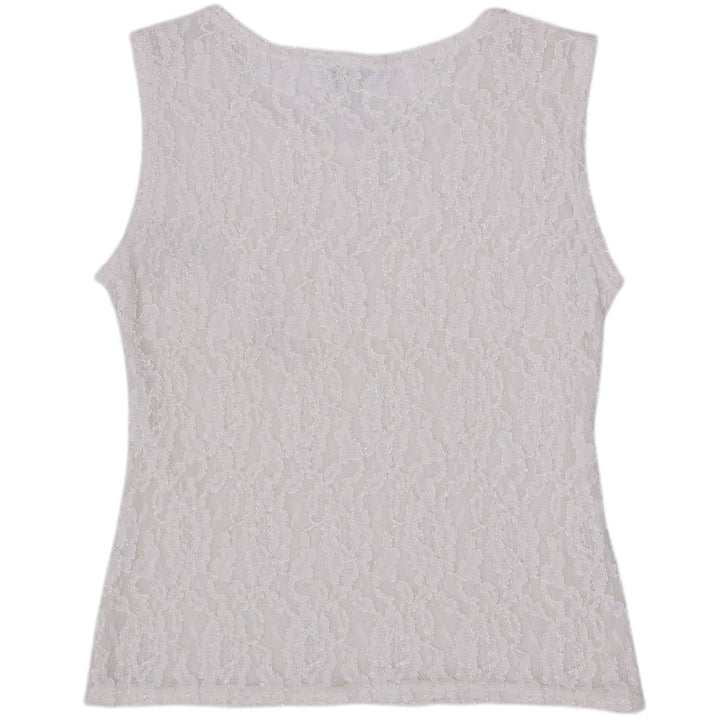 Y2K Ladies Jonden Off White Floral Lace Sleeveless Tank Top Made in USA Size M