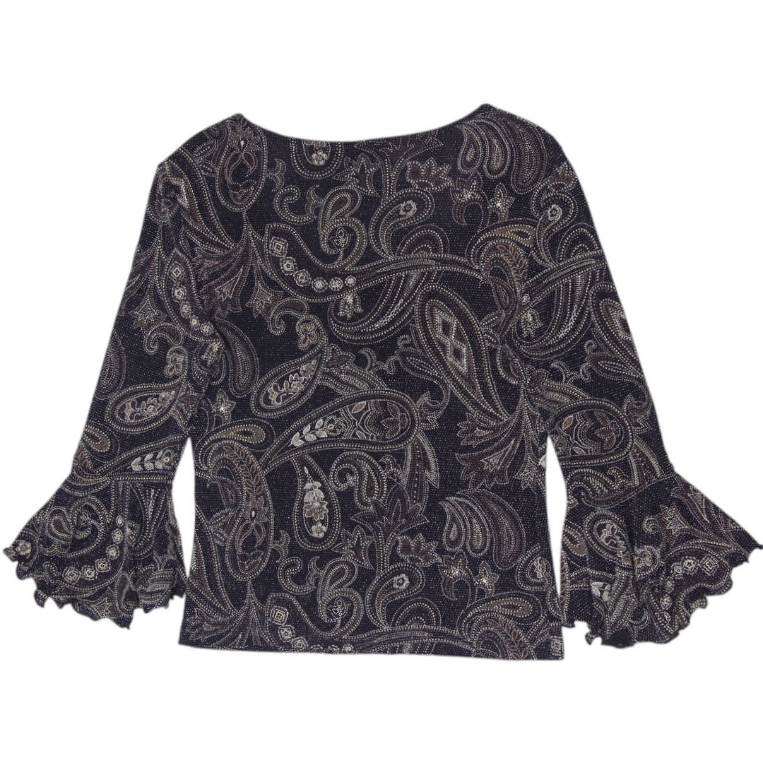 Y2K Ladies MC Collection Paisley Metallic Bell Sleeve Top