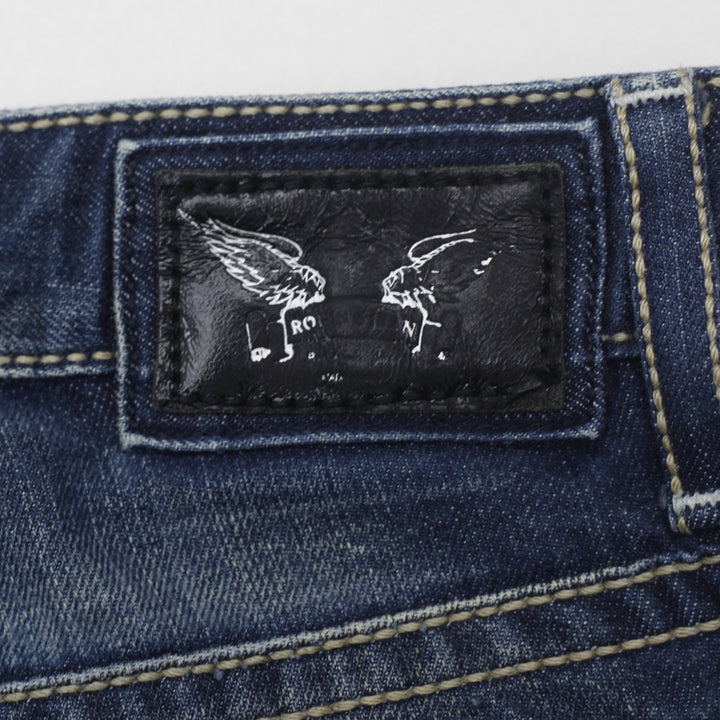 Y2K Mens Robins Jeans Blue Straight Fit Denim Embroidered Wings Size 36