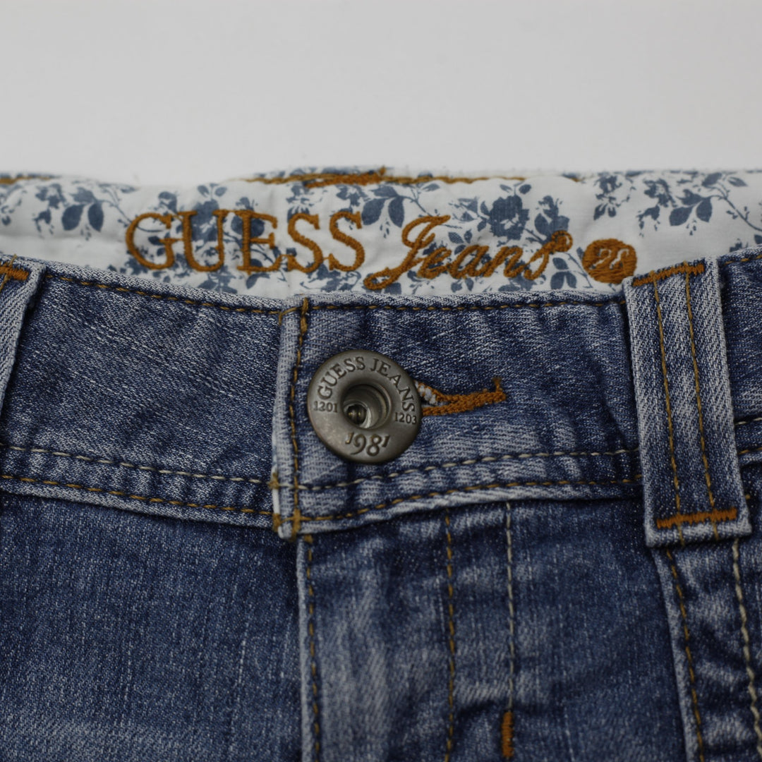 Ladies Guess Denim Shorts Washed Blue Distressed Style