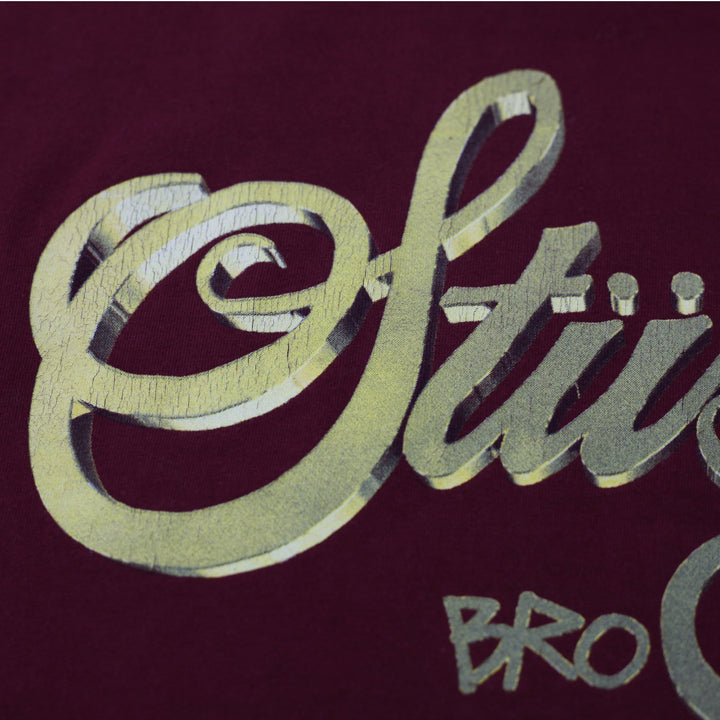 Mens Stussy T-Shirt Maroon Gold Graphic Logo Size L