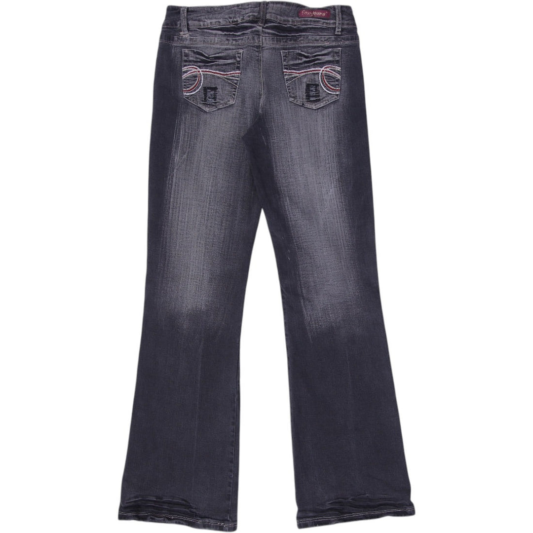 Y2K Ladies Distressed Straight Leg Jeans Denim Black Size 13 | Migration_Jeans & Pants - Side View | Fashion Rerun