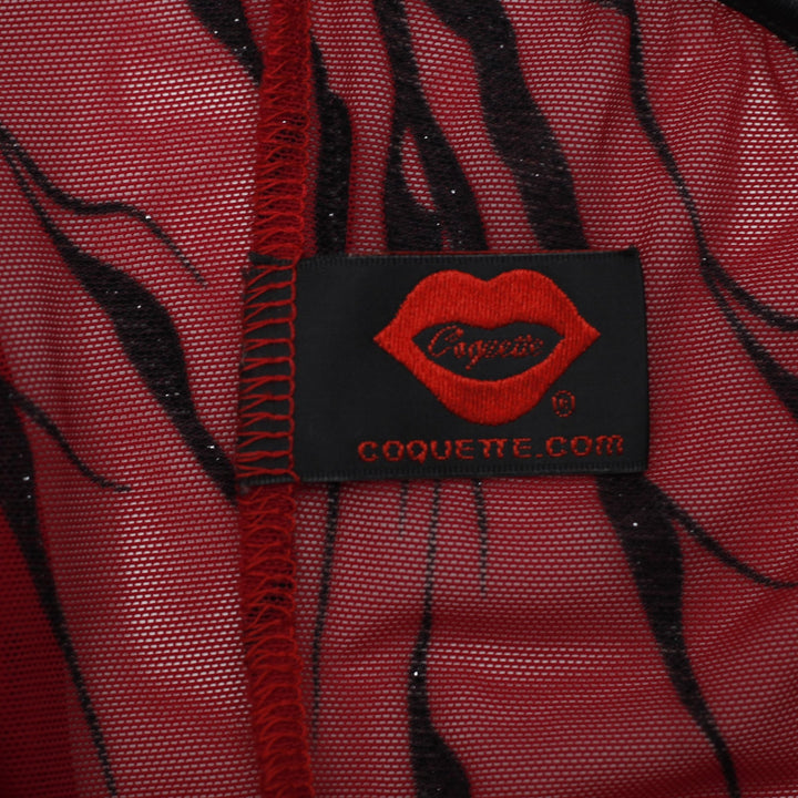 Y2K Ladies Coquette Red Black Mesh Halter Mini Dress Glitte Size M