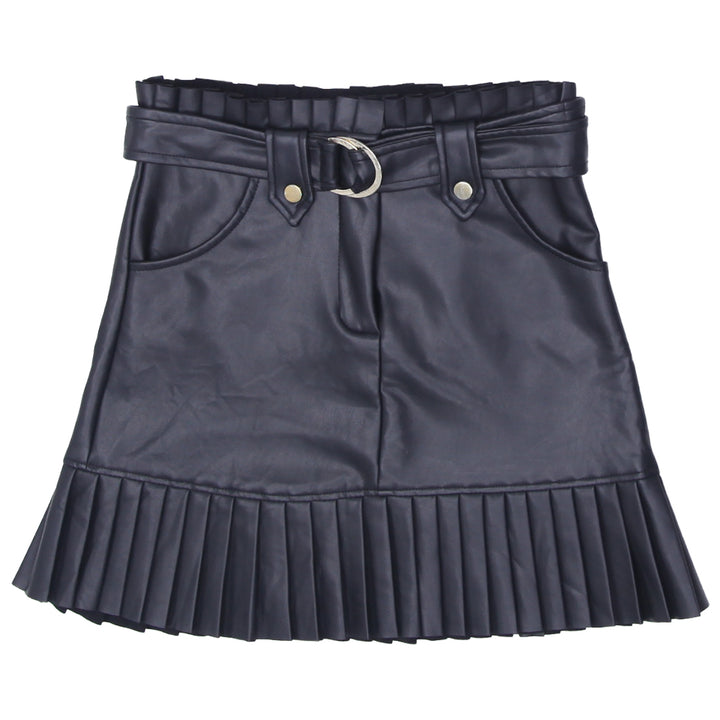 Y2K Bebe Belted Pleated Black Leather Skirt - Fashion Rerun Vintage Migration_Skirt