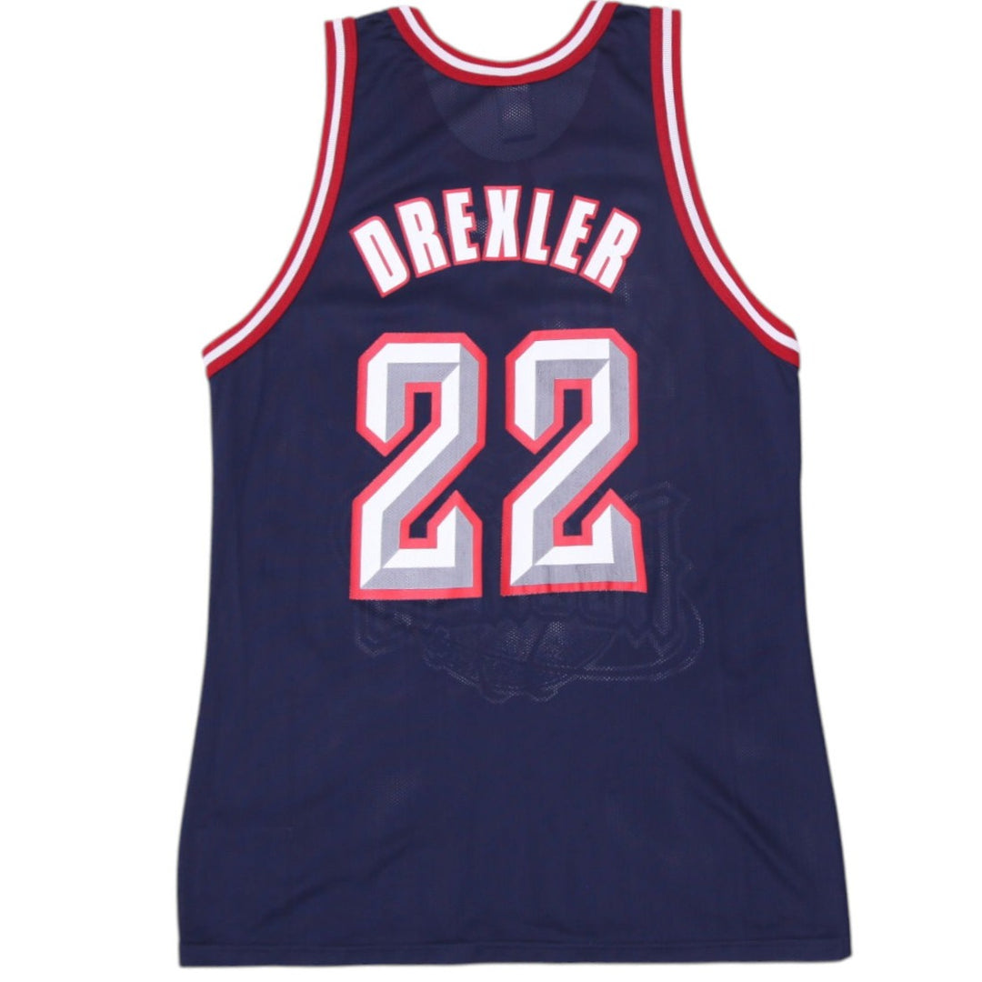 Vintage 90s Houston Rockets Clyde Drexler Champion Basketball Jersey Made in USA | Migration_Jerseys - Side V | Fashion Rerun