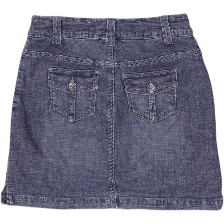 Y2K Ladies Contrast Denim Mini Skirt Dark Wash Cargo Flap Pockets