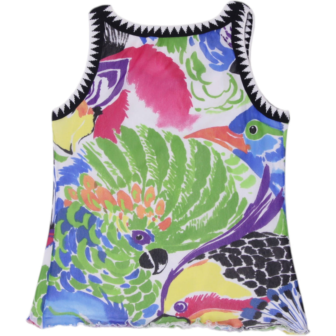 Y2K Ladies Marc Cain Tropical Parrot Print Mesh Tank Top Size 5