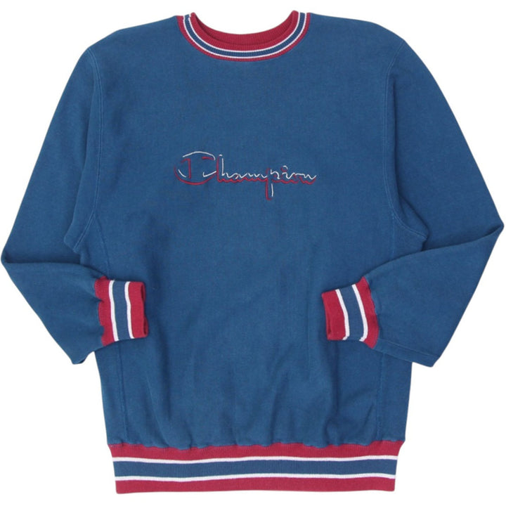 Vintage Mens Champion Reverse Weave Sweatshirt Navy Embroidered Crewneck