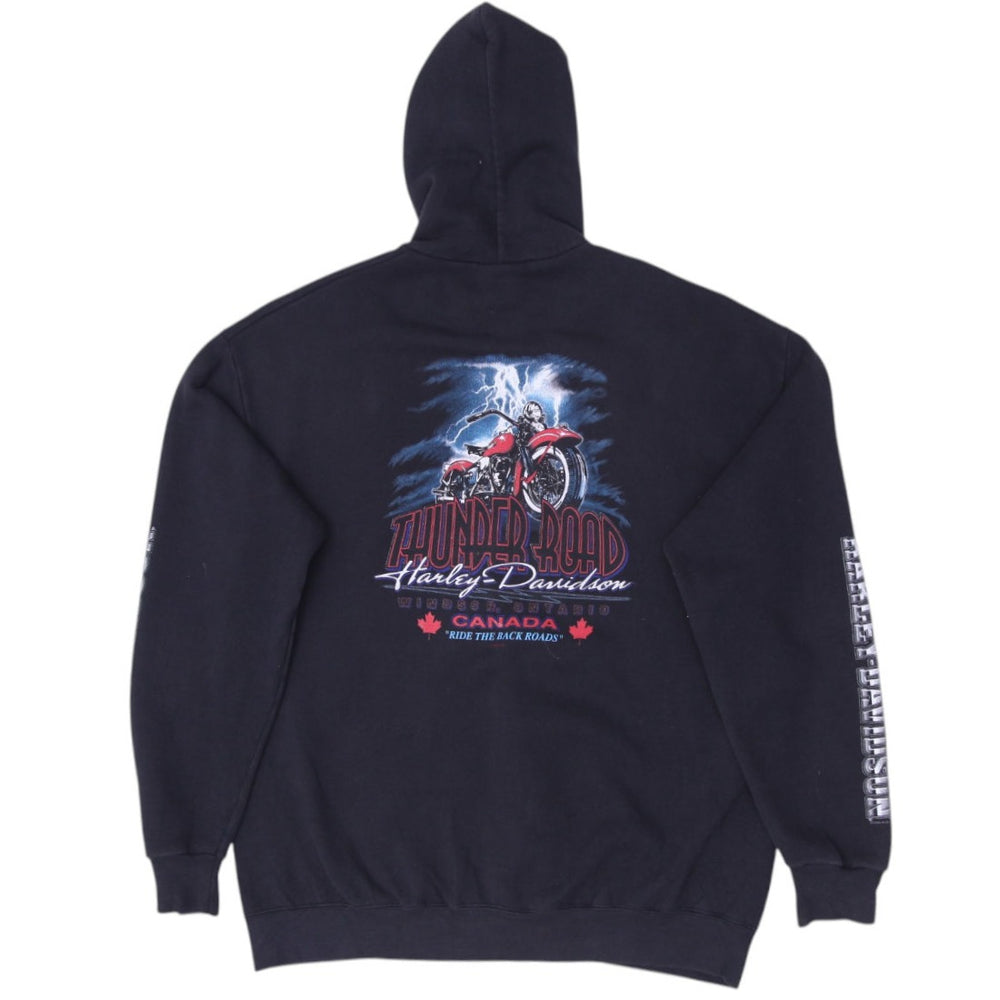 Vintage Mens Harley Davidson Hoodie Black Full Zip Thunder Road XL | Migration_Hoodies - Side View | Fashion Rerun