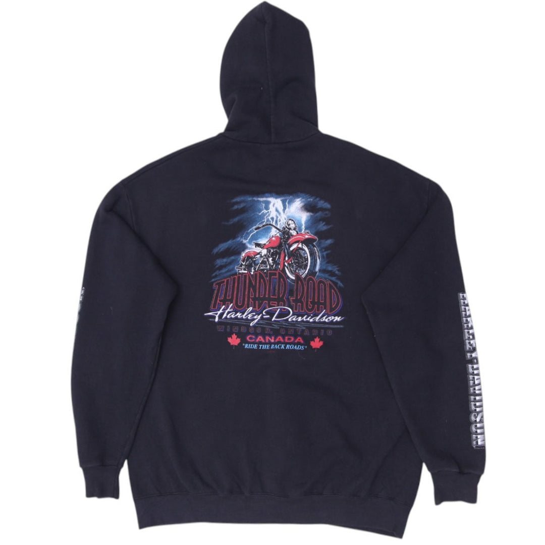 Vintage Mens Harley Davidson Hoodie Black Full Zip Thunder Road XL | Migration_Hoodies - Side View | Fashion Rerun