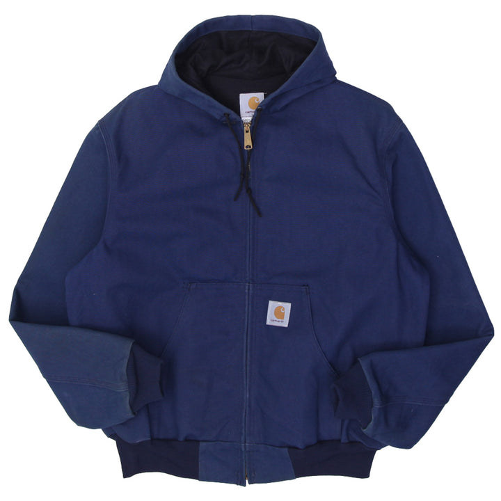 Vintage Mens Carhartt Duck Canvas J03 NVY Zip Up Hooded Jacket