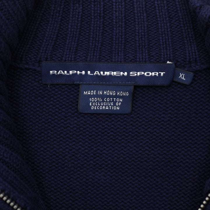 Vintage Ralph Lauren Sport Sweater Navy Full Zip Cotton XL | Migration_Jumper & Knitwear RL Collection - Back | Fashion Rerun