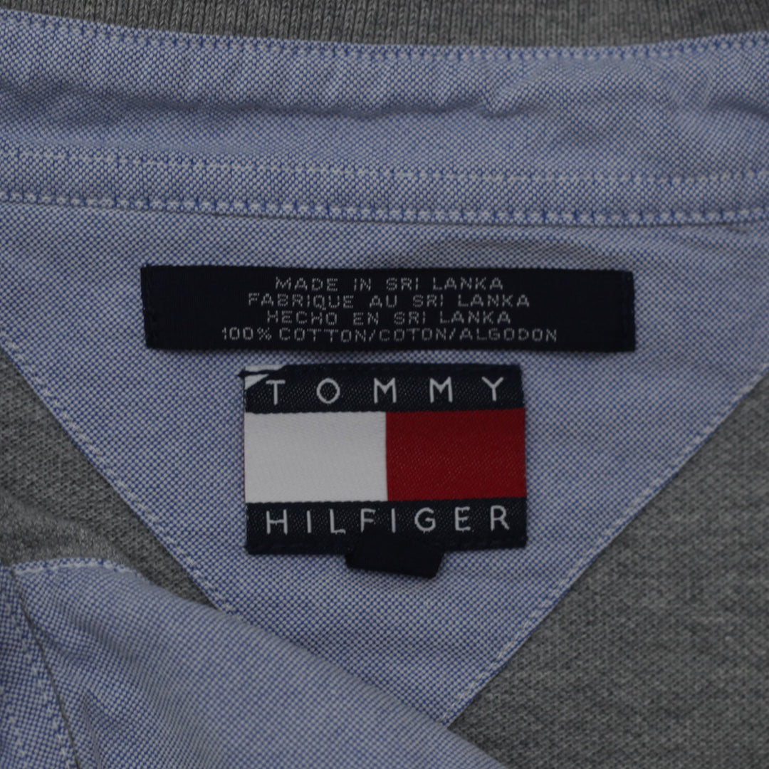 Vintage Tommy Hilfiger Rugby Polo Shirt- Gray & White Stripe Large - Fashion Rerun Vintage Migration_T-Shirt