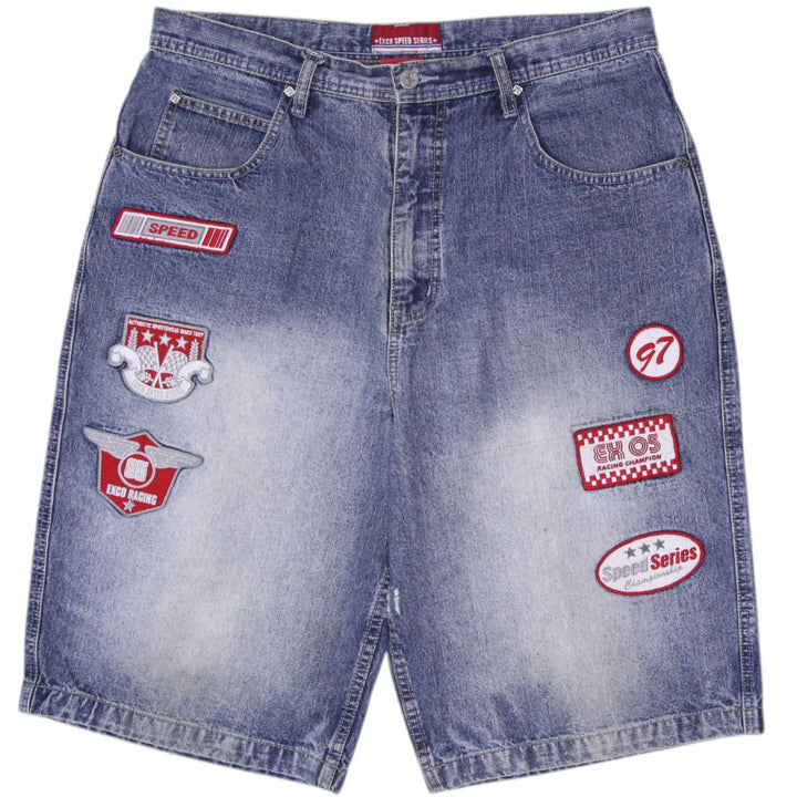 Exco Speed Series Washed Blue Patches Casual Denim Shorts Size 38 | Migration_Shorts | Fashion Rerun