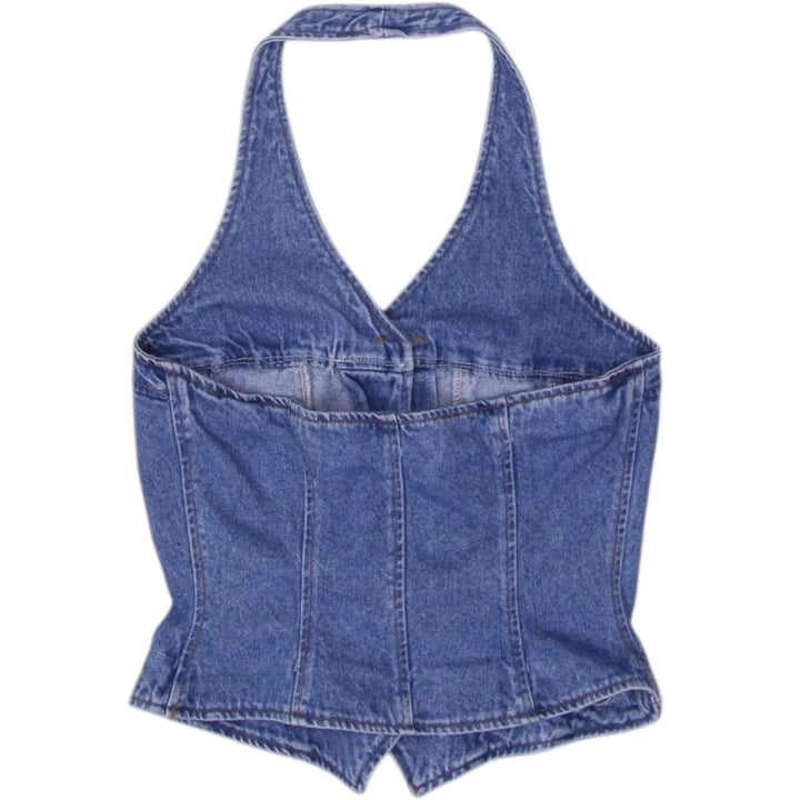 Y2K Ladies Denim Vest Blue Halter Button Up