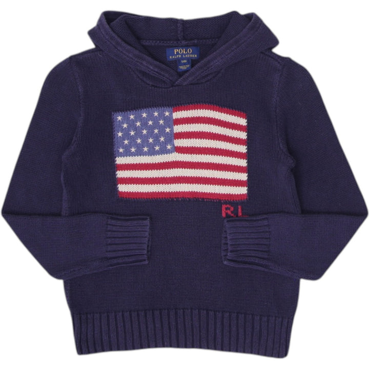 Vintage Ralph Lauren Navy American Flag Logo Knitwear Hoodie Size S | Migration_Hoodies | Fashion Rerun