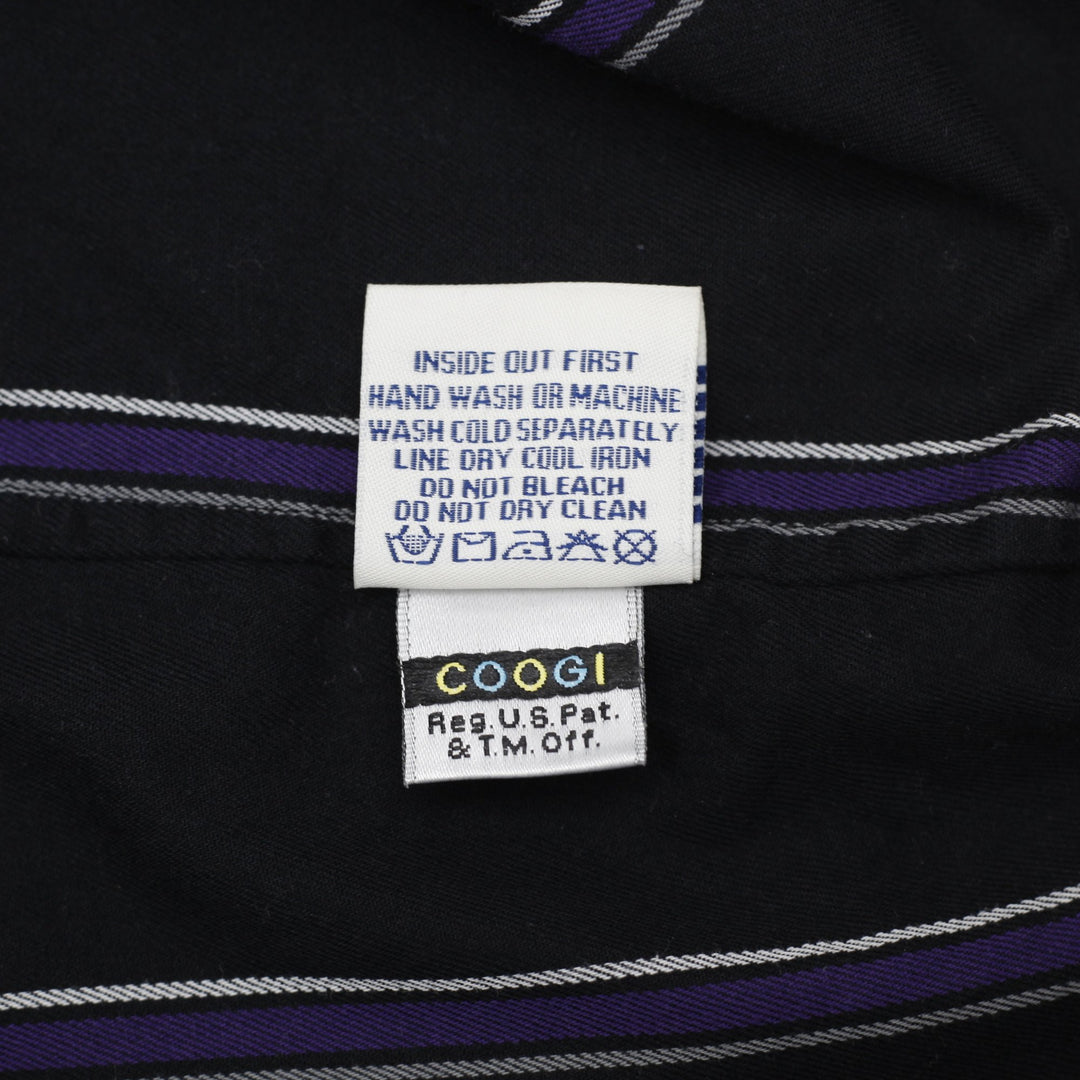 Coogi Gold Button Embroidered Crest Patch Black Purple Stripe Shirt Size XXL | Migration_Shirts - View 7 | Fashion Rerun