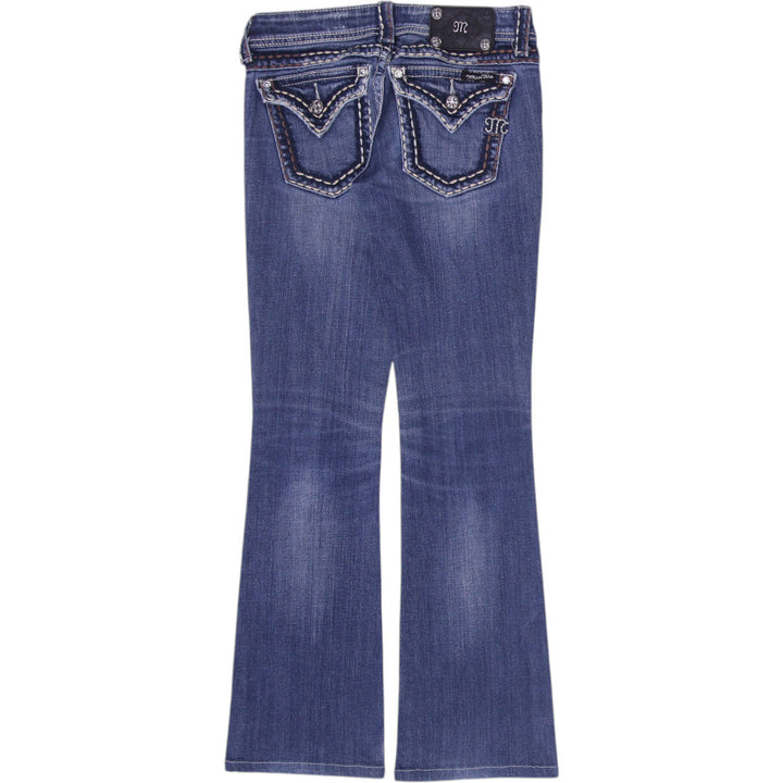 Y2K Ladies Miss Me Bootcut Jeans Blue Distressed Embellished Denim