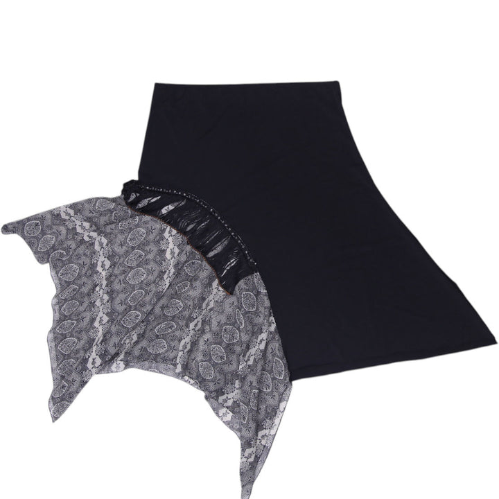 Y2K Ladies Black Knit & Paisley Mesh Asymmetrical Overlay Skirt
