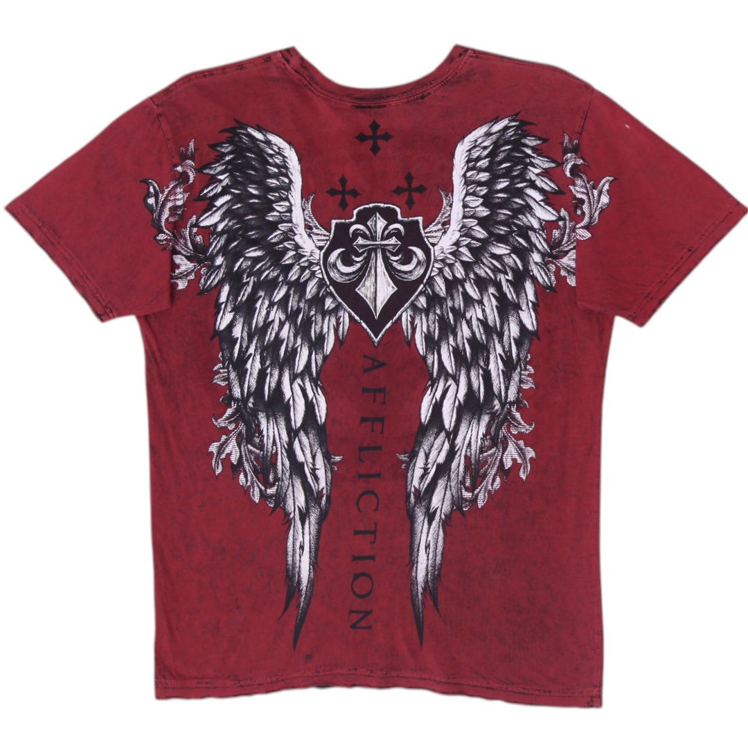 Y2K Mens Affliction Standard Series Reversible Graphic Tee Red Black Lava Wash