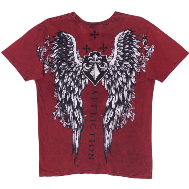 Y2K Mens Affliction Standard Series Reversible Graphic Tee Red Black Lava Wash