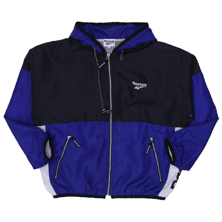 Mens Reebok Windbreaker Color Block Zip Up Hooded Sports Jacket