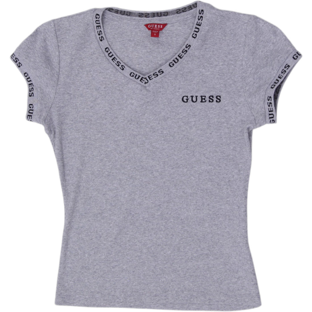 Y2K Ladies Guess Los Angeles Embroidered Chest Logo Ribbed Top Size S