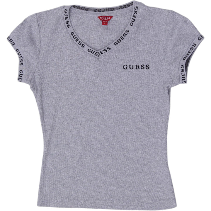 Y2K Ladies Guess Los Angeles Embroidered Chest Logo Ribbed Top Size S