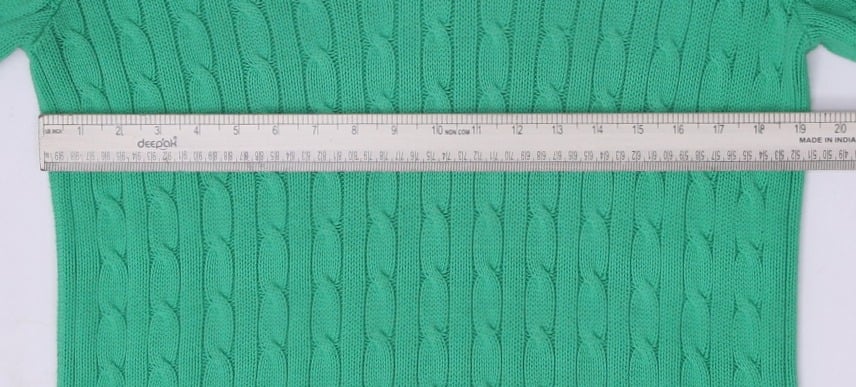 Vintage Ladies Ralph Lauren Cable Knit V-Neck Green Sweater XL