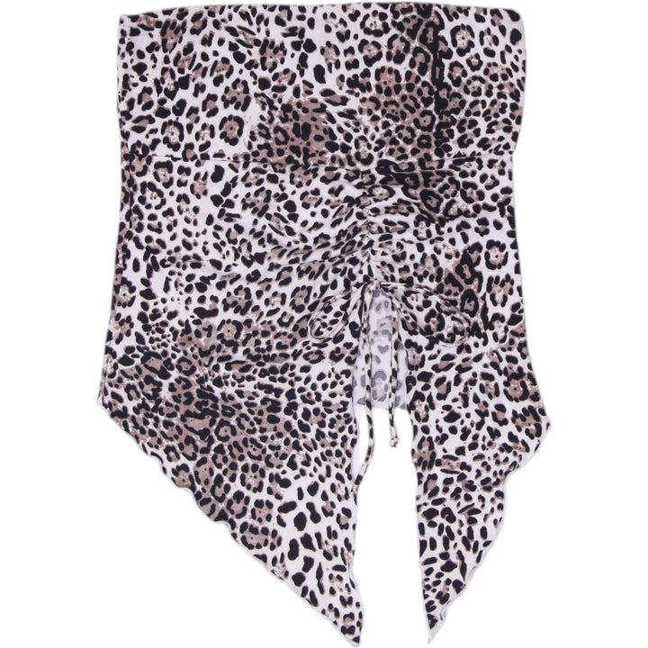 Y2K Ladies Just Polly Leopard Print Ruched Bandana Hem Strapless Top Size L