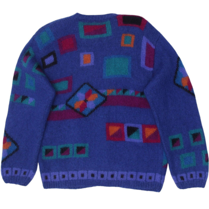 Vintage Ladies 90s L.L. Bean Small Mohair Rainbow Geometric Cardigan Sweater Art