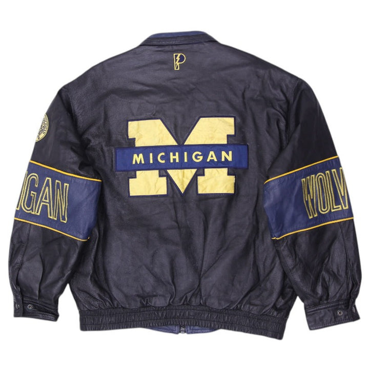 Vintage Pro Player University of Michigan Wolverines Full Zip Leather Jacket L
